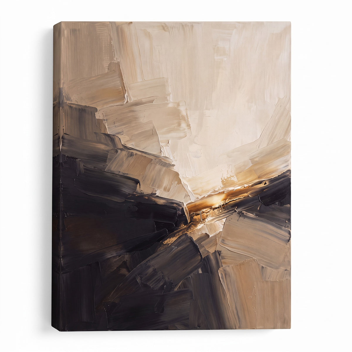 Beige Black Abstract Wall Art, Neutral Decor, Gallery Wrapped Canvas, Gift