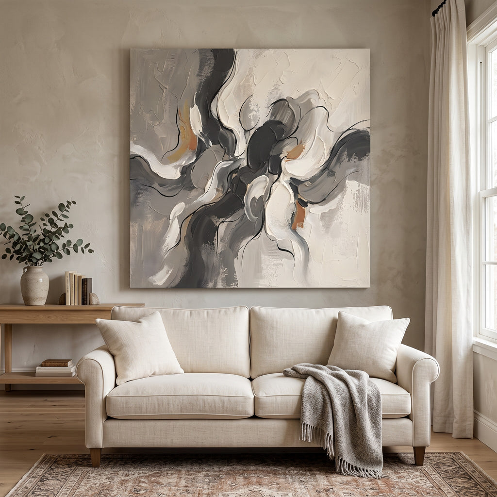 Beige Black Abstract Wall Art, Neutral Decor, Gallery Wrapped Canvas, Gift