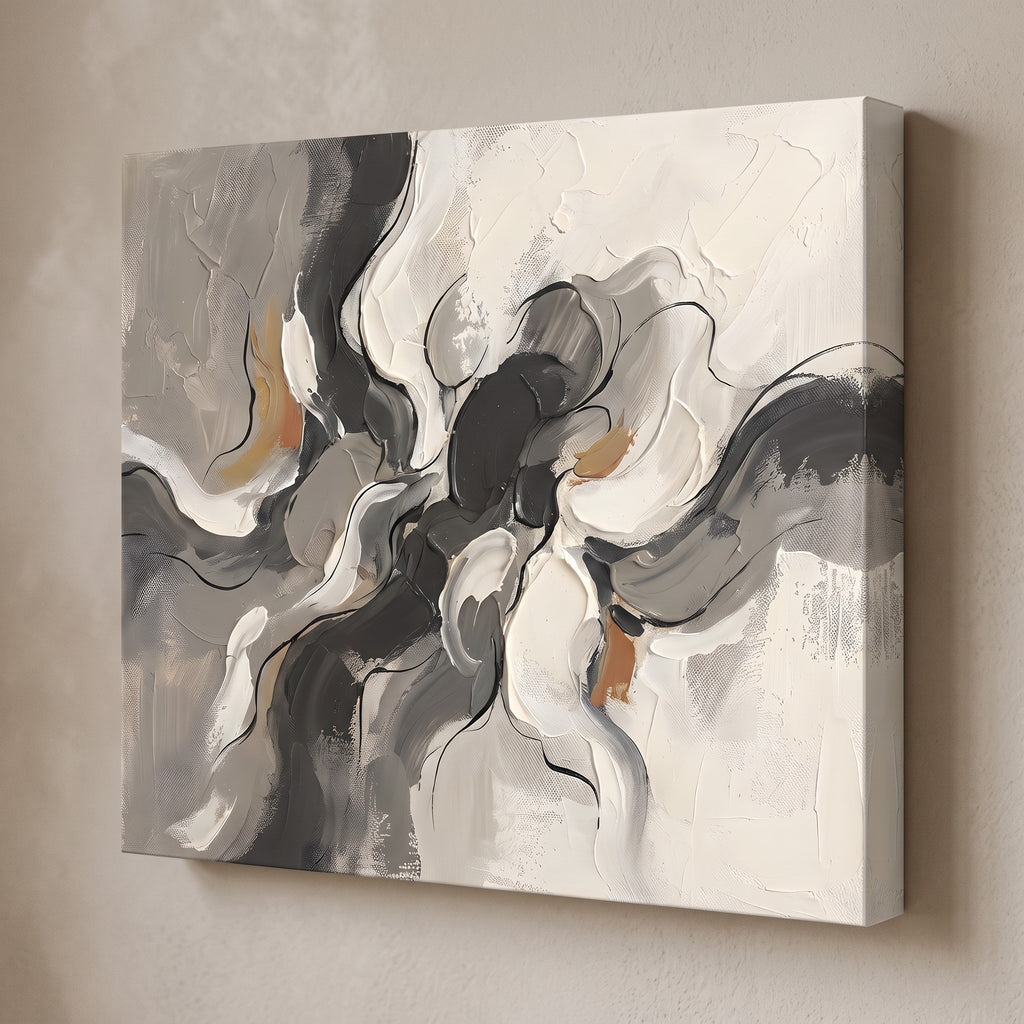 Beige Black Abstract Wall Art, Neutral Decor, Gallery Wrapped Canvas, Gift