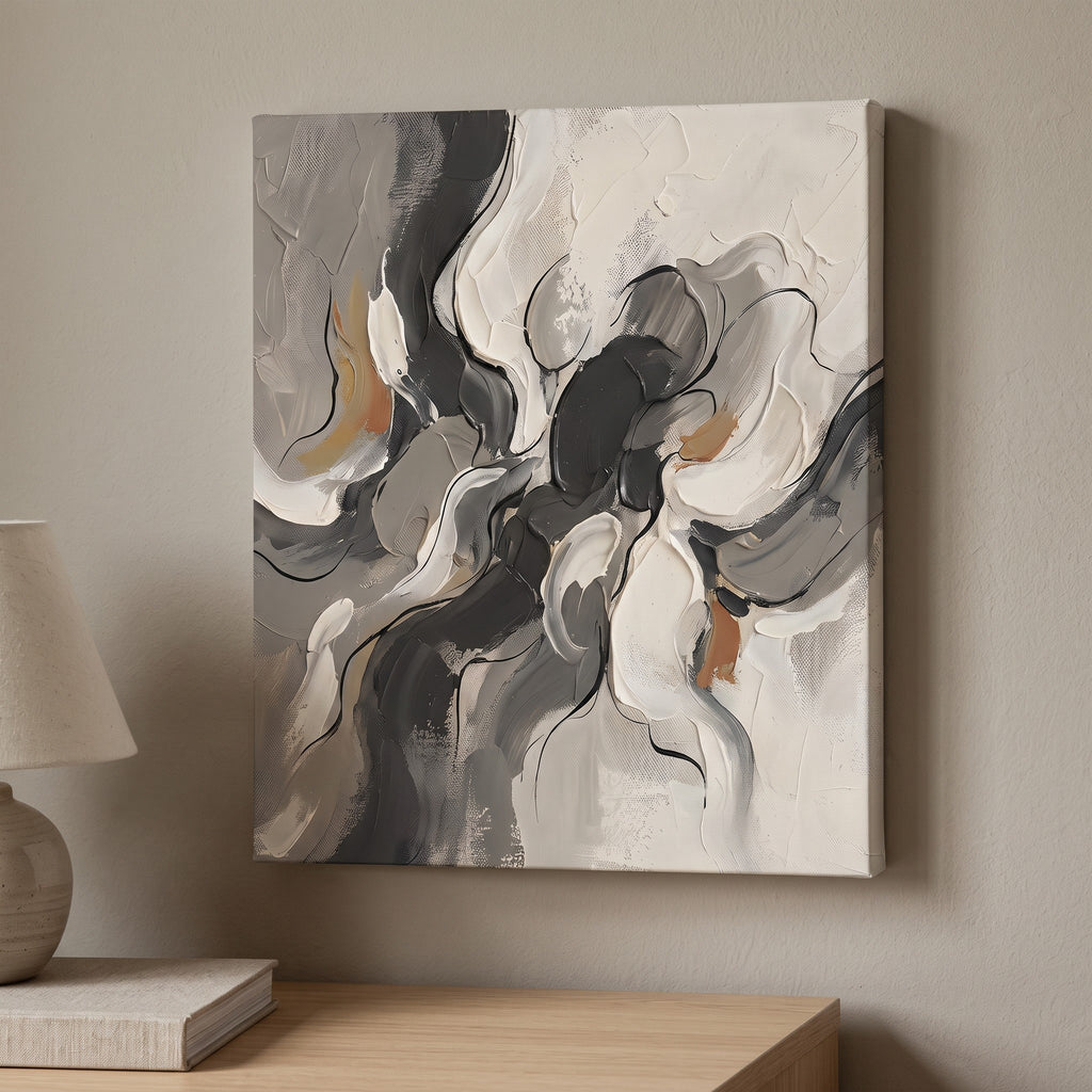 Beige Black Abstract Wall Art, Neutral Decor, Gallery Wrapped Canvas, Gift