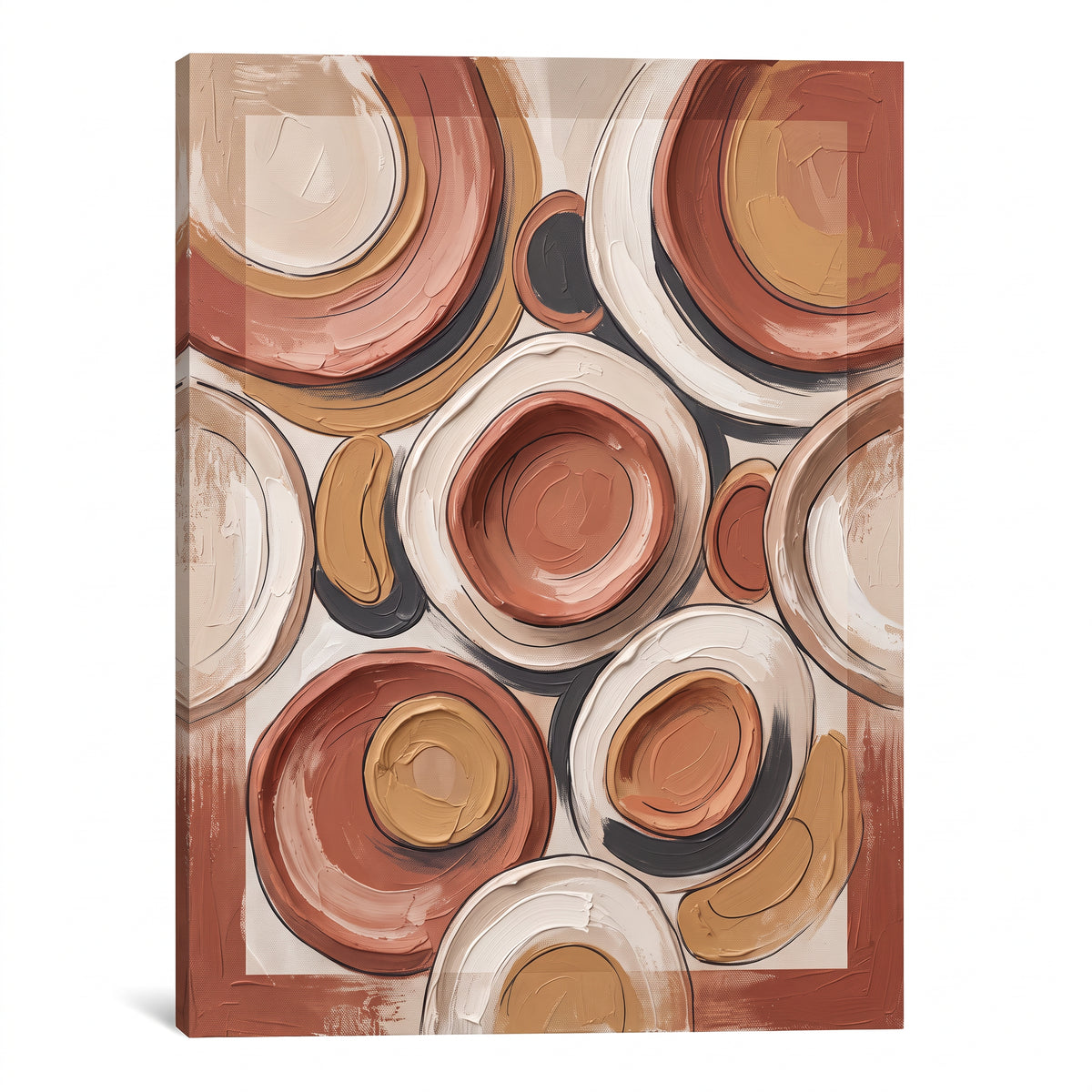 Sculptural Clay Forms Abstract Canvas — abstract, abstract wall art, canvas wall art shown on a wall in a styled interior, view C1 (canvas print) | BloomWo