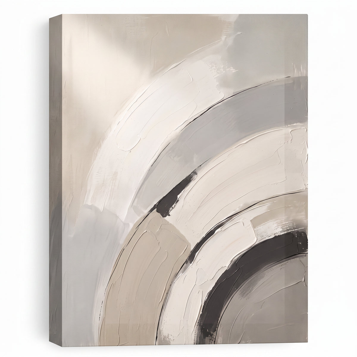 Warm Neutral Arcs Abstract Wall Art — abstract, abstract wall art, canvas wall art shown on a wall in a styled interior, view C1 (canvas print) | BloomWorl