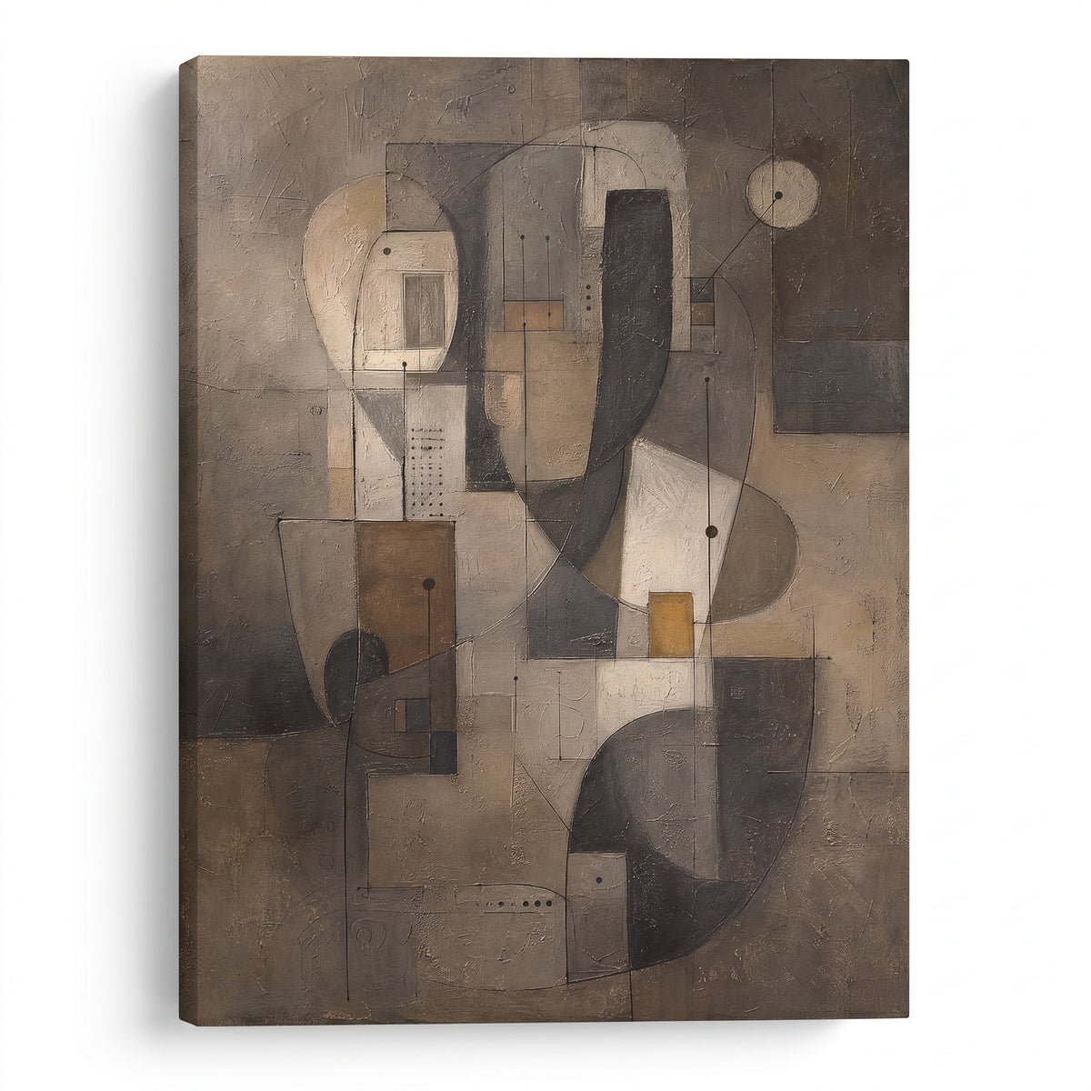 Earth Tone Geometric Abstract Canvas Print — abstract wall art, bedroom decor, canvas wall art shown on a wall in a styled interior, view C1 (canvas print) |