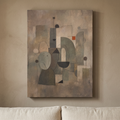 Warm Neutral Geometric Circles Abstract Canvas Print — abstract wall art, bedroom decor, canvas wall art shown on a wall in a styled interior, view C8 (canvas print)