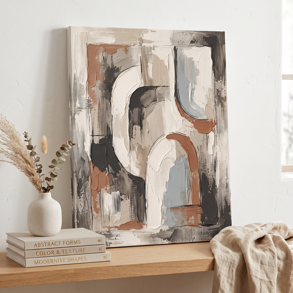 Large Abstract Wall Art For Living Room — abstract wall art, boho wall art, canvas wall art shown on a wall in a styled interior, view C10 (canvas print) |