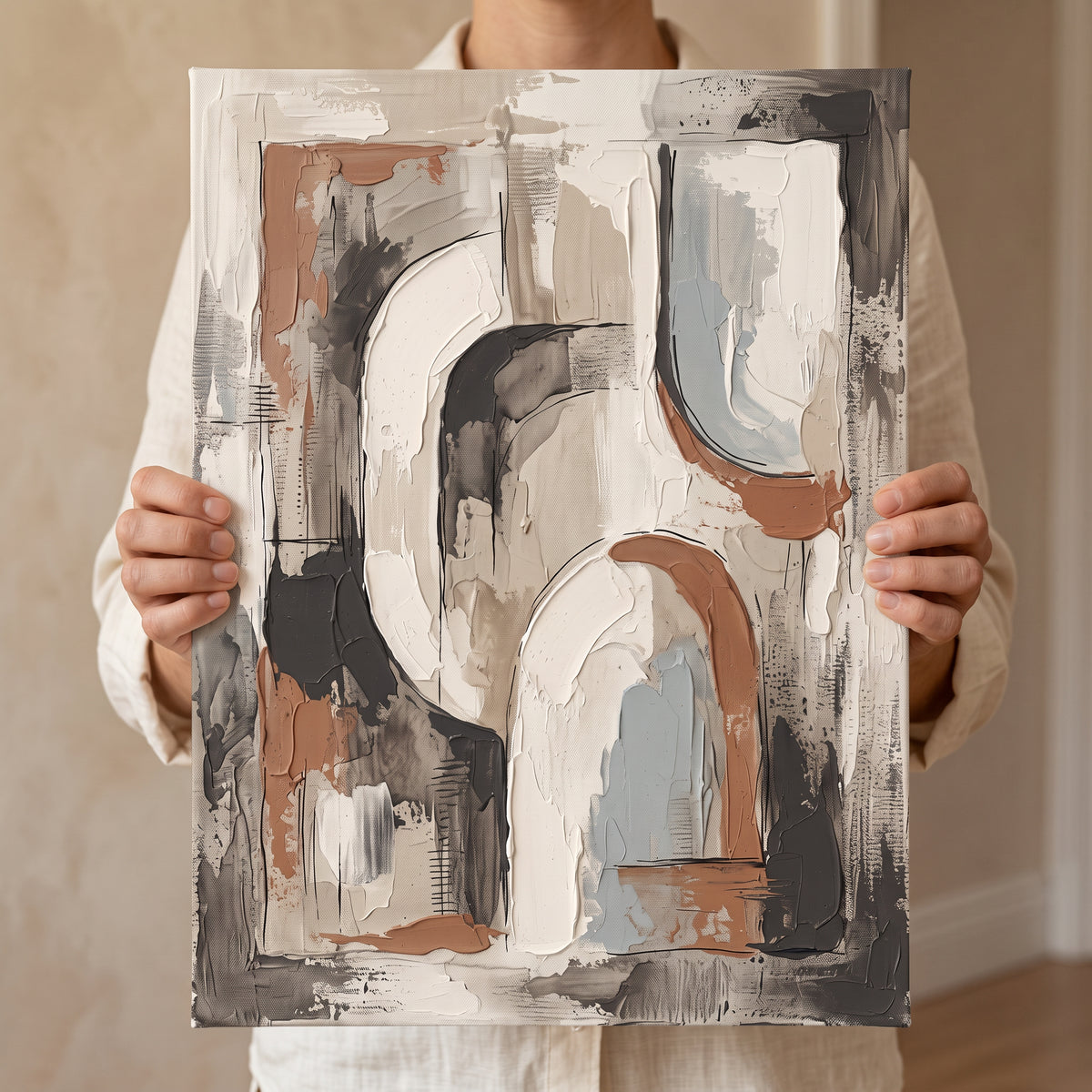 Large Abstract Wall Art For Living Room — abstract wall art, boho wall art, canvas wall art shown on a wall in a styled interior, view C6 (canvas print) |