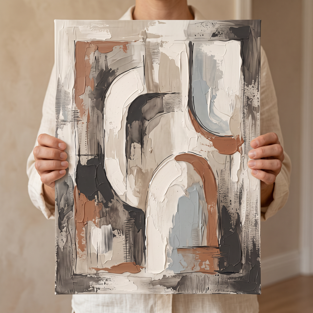 Large Abstract Wall Art For Living Room — abstract wall art, boho wall art, canvas wall art shown on a wall in a styled interior, view C6 (canvas print) |