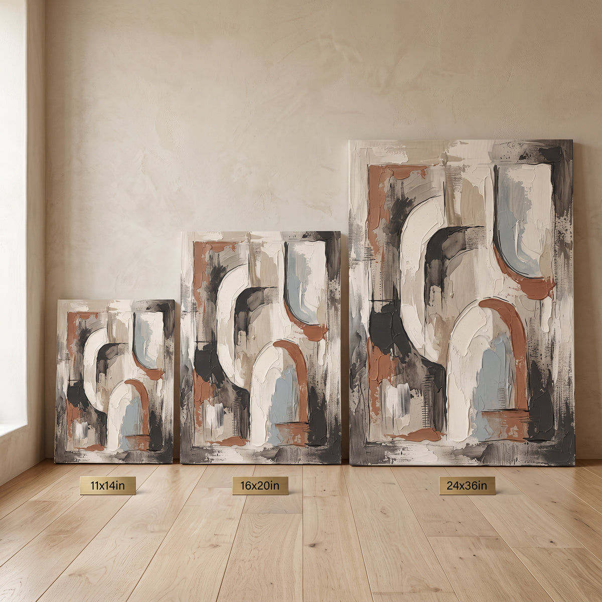 Large Abstract Wall Art For Living Room — abstract wall art, boho wall art, canvas wall art shown on a wall in a styled interior, view C7 (canvas print) |