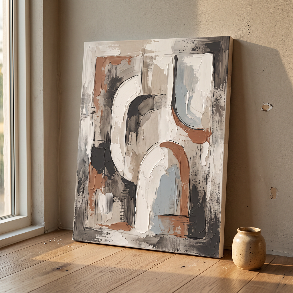 Large Abstract Wall Art For Living Room — abstract wall art, boho wall art, canvas wall art shown on a wall in a styled interior, view C9 (canvas print) |
