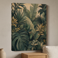 Tropical Jungle Layer Wall Art — bedroom decor, botanical wall art, canvas wall art shown on a wall in a styled interior, view C8 (tropical botanical) | BloomWo