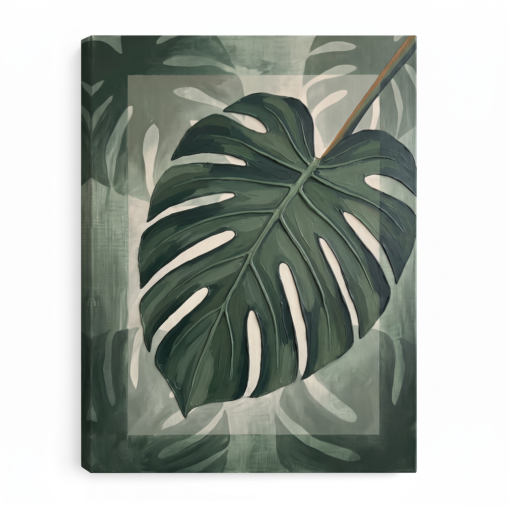 Tropical Wall Art for Bedroom — bedroom decor, blue ocean wall art, canvas wall art shown on a wall in a styled interior, view C1 (tropical botanical) | BloomWo