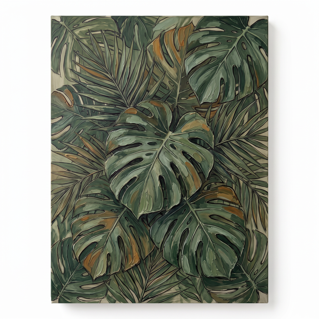 Jungle Nursery Decor — botanical print, botanical wall art, canvas wall art shown on a wall in a styled interior, view C1 (tropical botanical) | BloomWorld Art