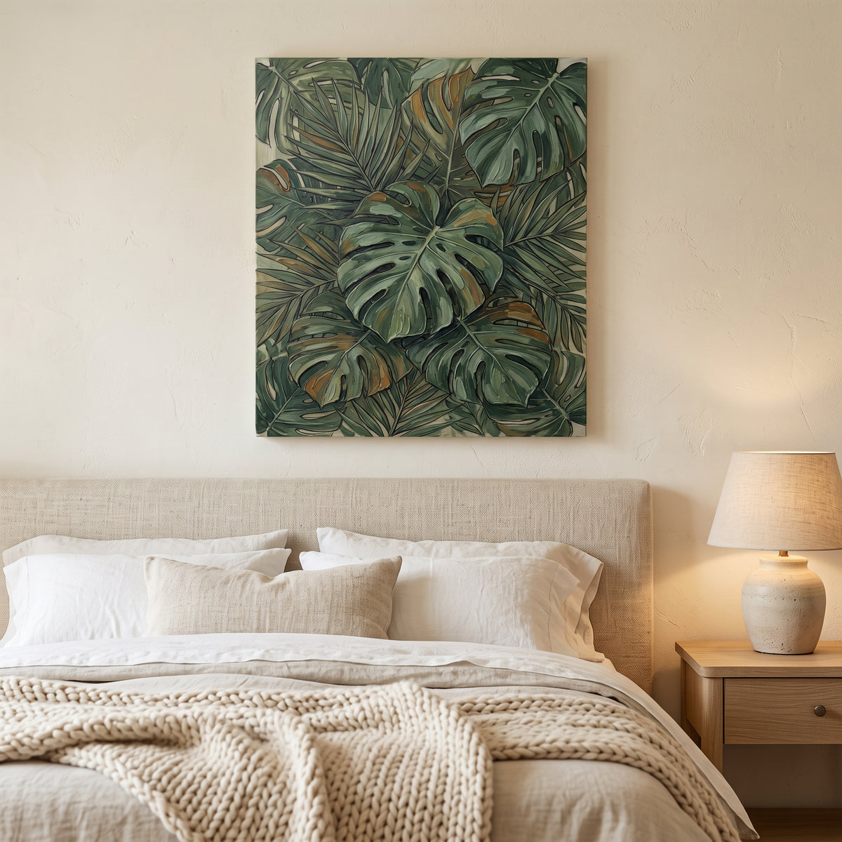 Jungle Nursery Decor — botanical print, botanical wall art, canvas wall art shown on a wall in a styled interior, view C4 (tropical botanical) | BloomWorld Art