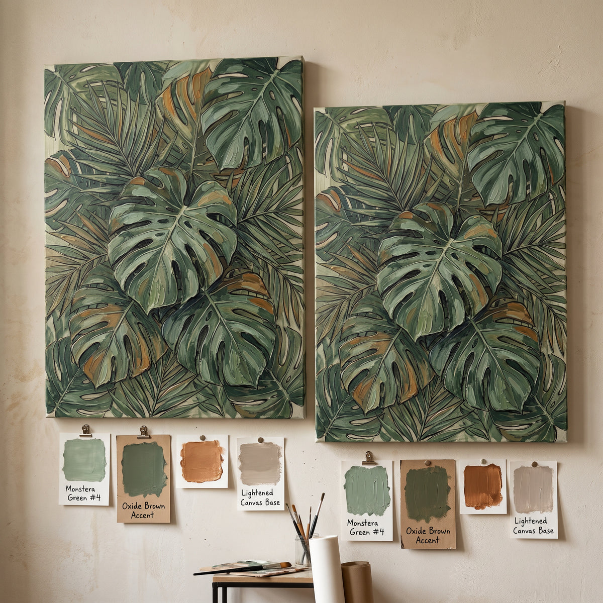 Jungle Nursery Decor — botanical print, botanical wall art, canvas wall art shown on a wall in a styled interior, view C5 (tropical botanical) | BloomWorld Art
