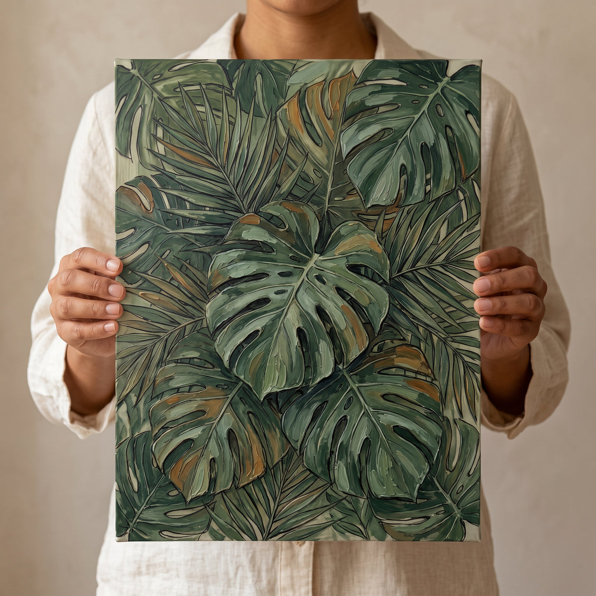 Jungle Nursery Decor — botanical print, botanical wall art, canvas wall art shown on a wall in a styled interior, view C6 (tropical botanical) | BloomWorld Art