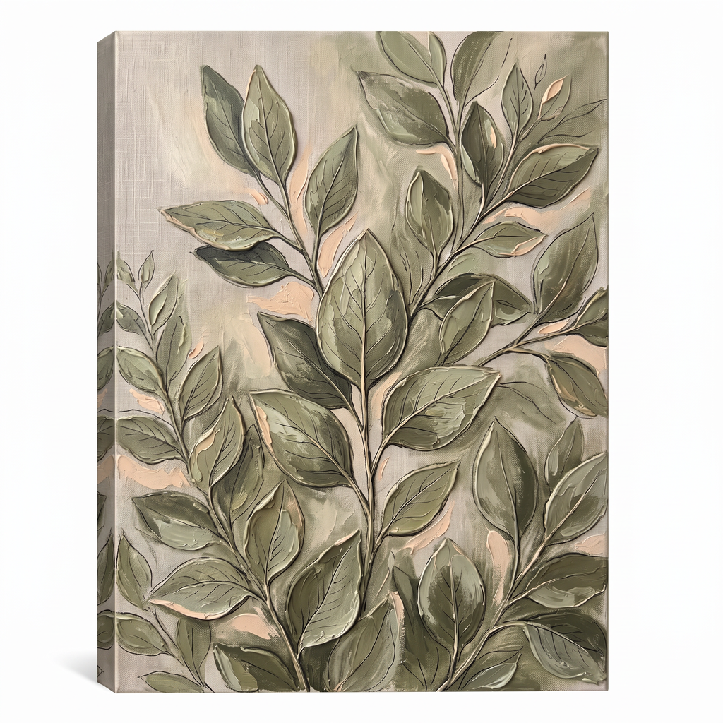 Botanical Blue Wall Art — stretched canvas on a wall in a living room, gallery-wrapped canvas wall art by BloomWorld