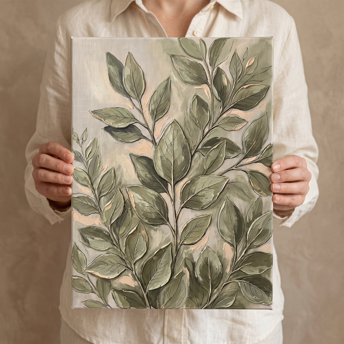 Botanical Blue Wall Art — canvas in a hallway with natural light, gallery-wrapped canvas wall art by BloomWorld