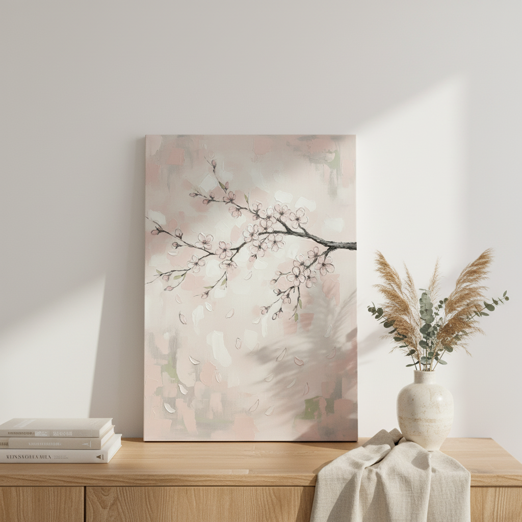 Cherry Blossom Wall Art, Japanese Zen Canvas, Living Room Decor, Gift