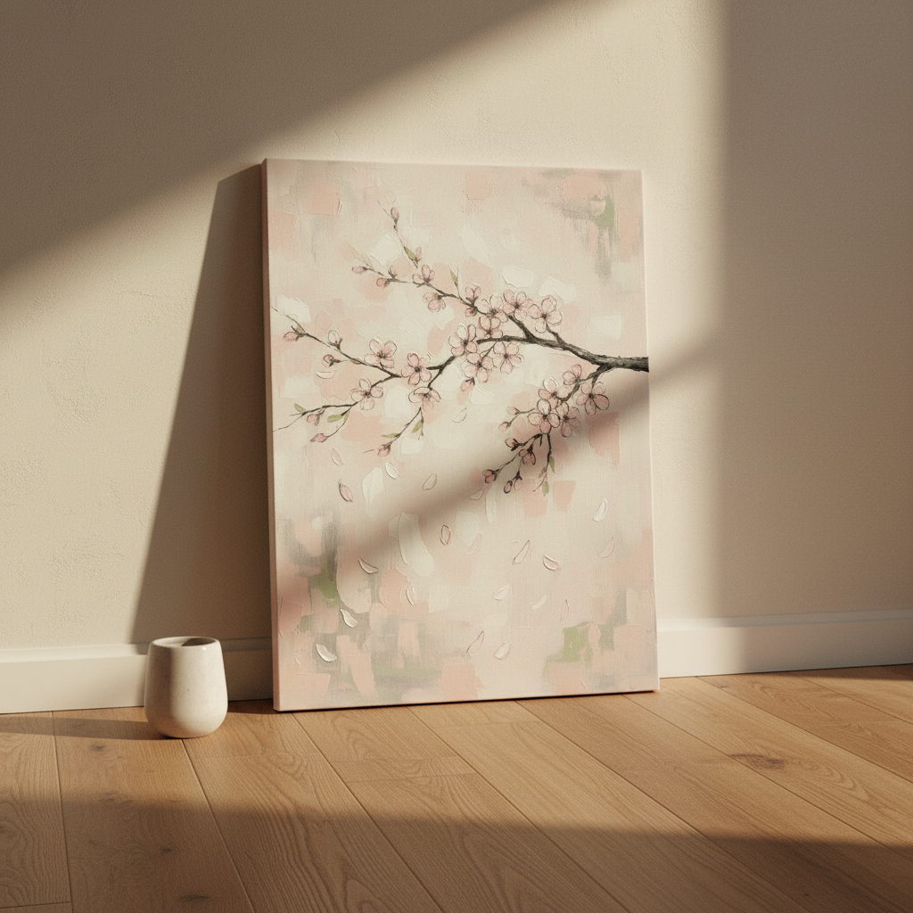 Cherry Blossom Wall Art, Japanese Zen Canvas, Living Room Decor, Gift