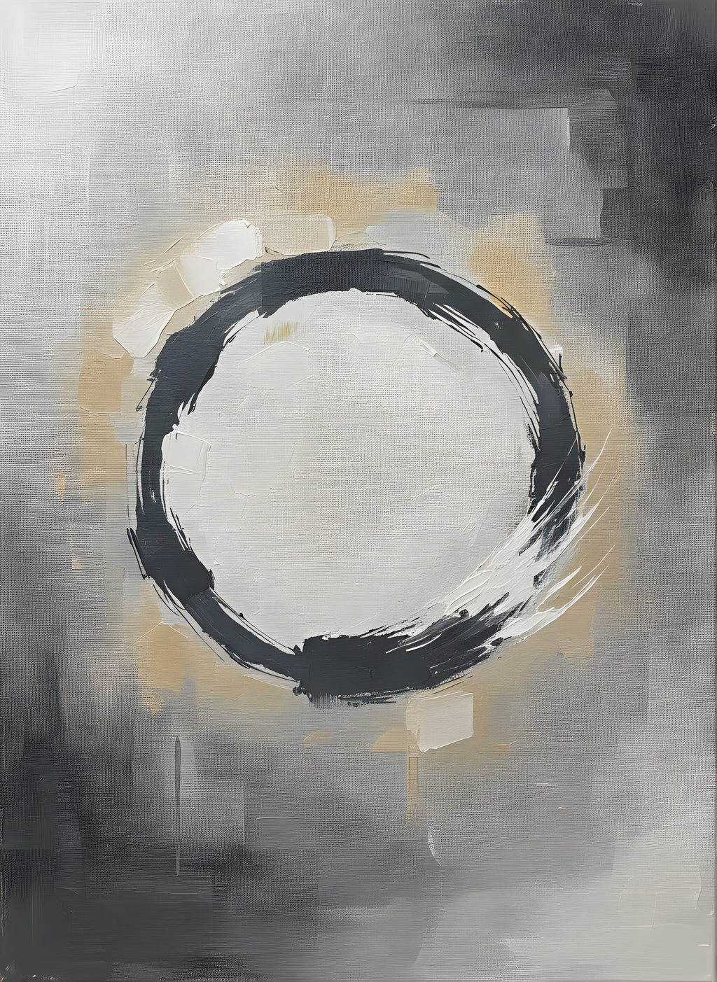 Zen Circle Wall Art, Japanese Ink Wash Canvas, Bedroom Decor, Gift
