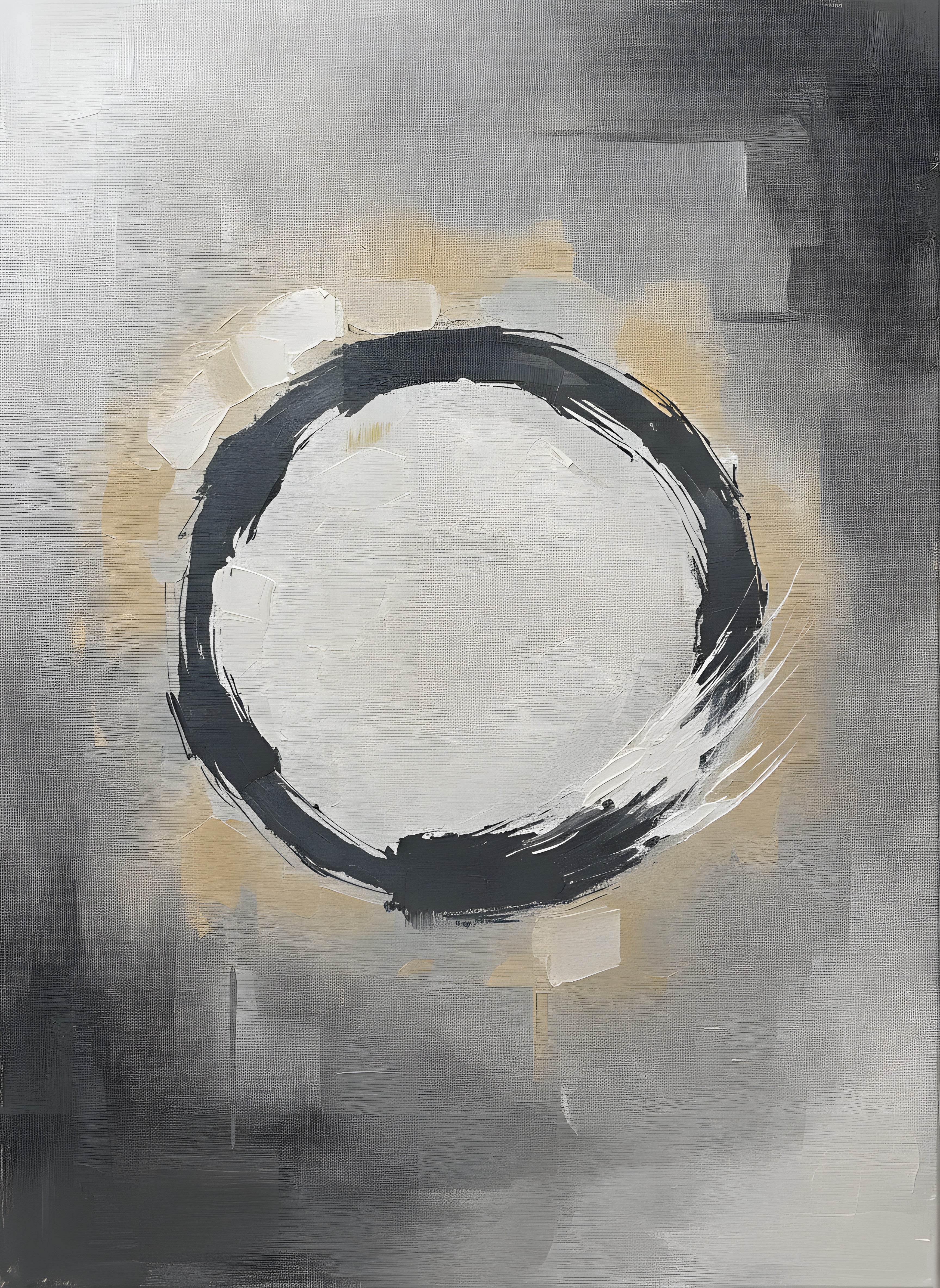 Zen Circle Wall Art, Japanese Ink Wash Canvas, Bedroom Decor, Gift