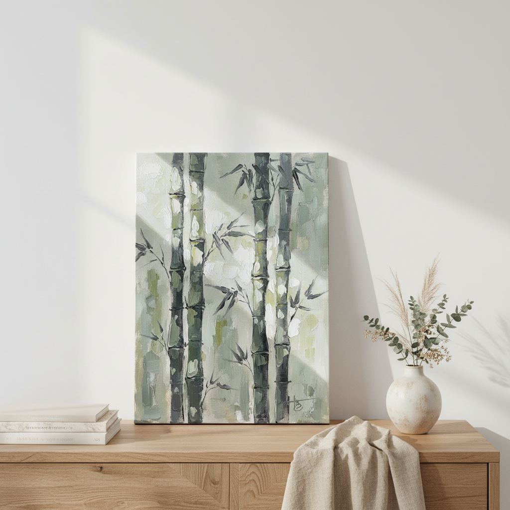 Bamboo Wall Art, Japanese Zen Canvas, Living Room Decor, Gift