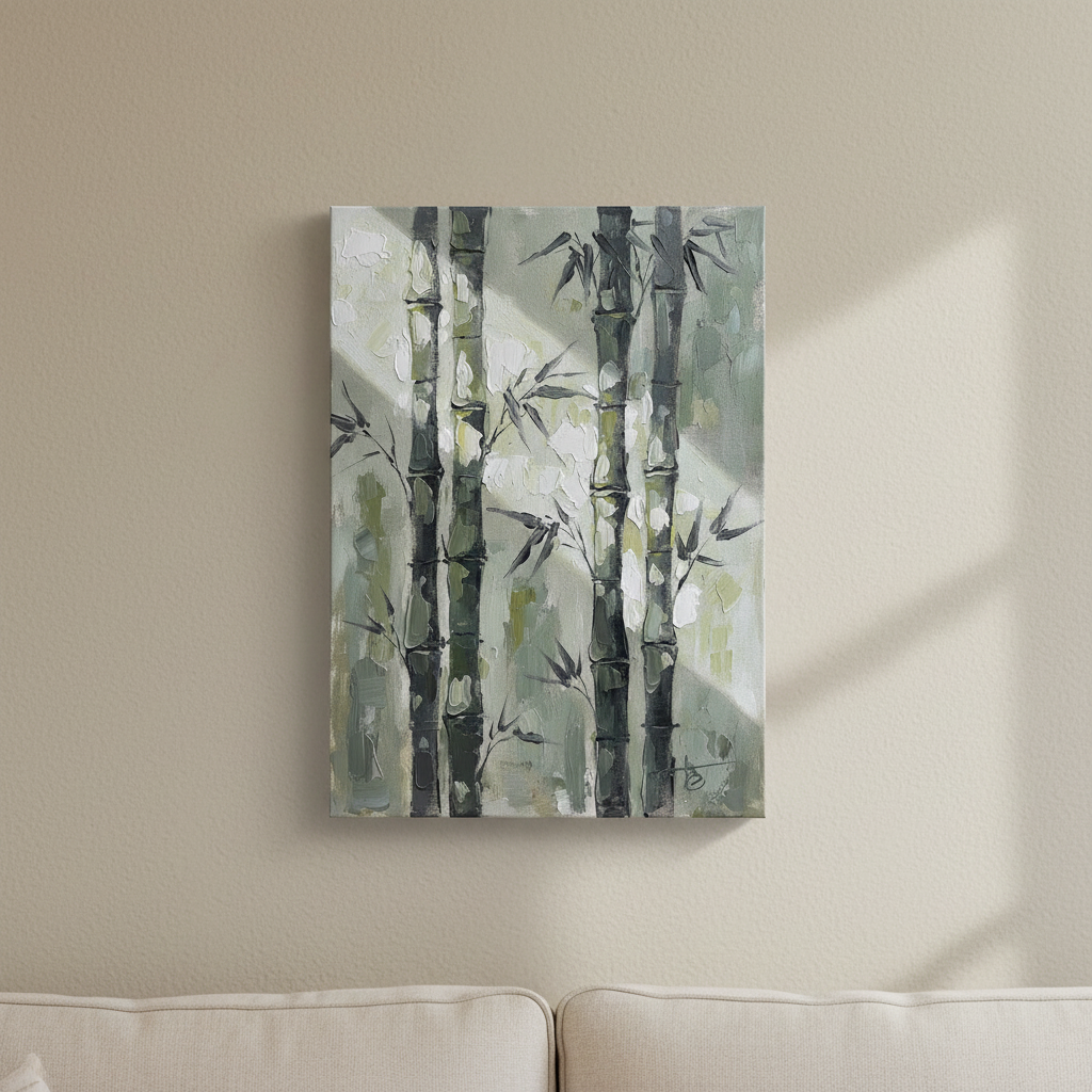 Bamboo Wall Art, Japanese Zen Canvas, Living Room Decor, Gift