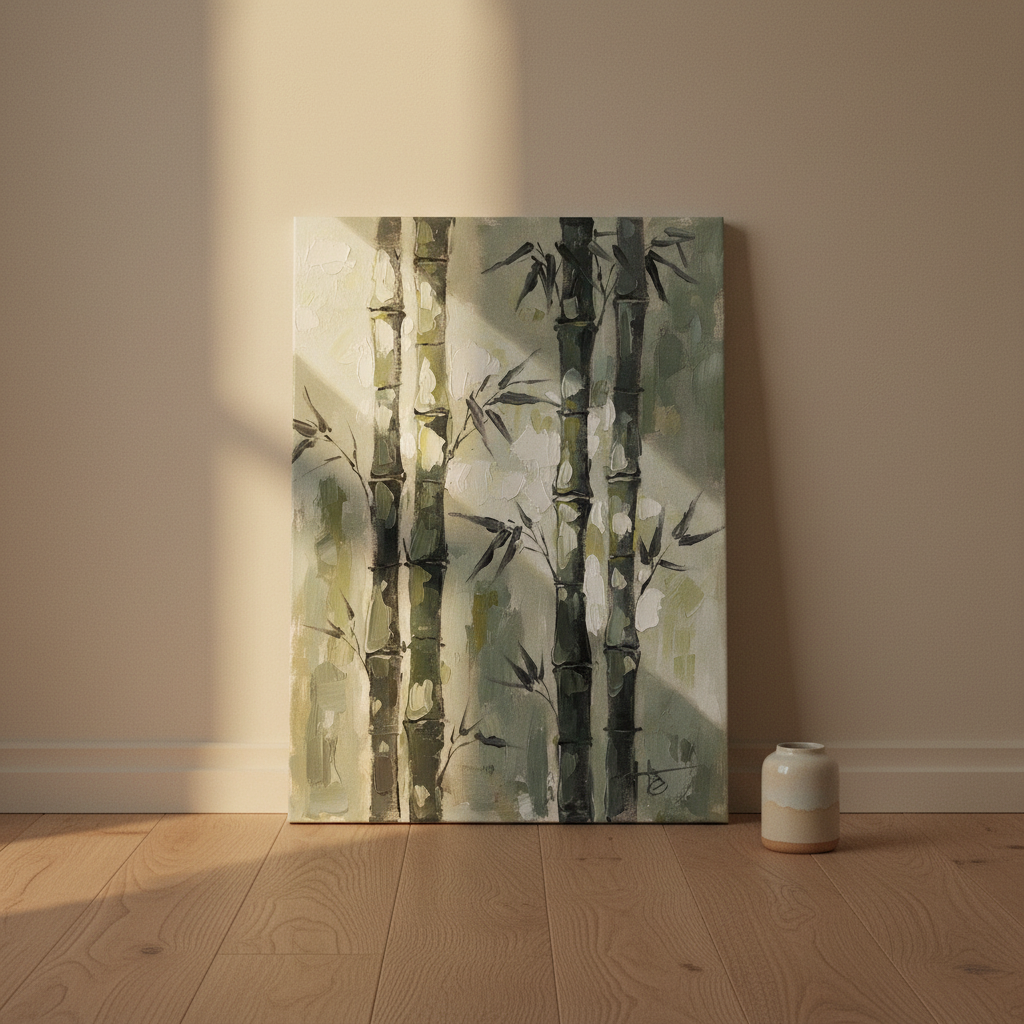 Bamboo Wall Art, Japanese Zen Canvas, Living Room Decor, Gift