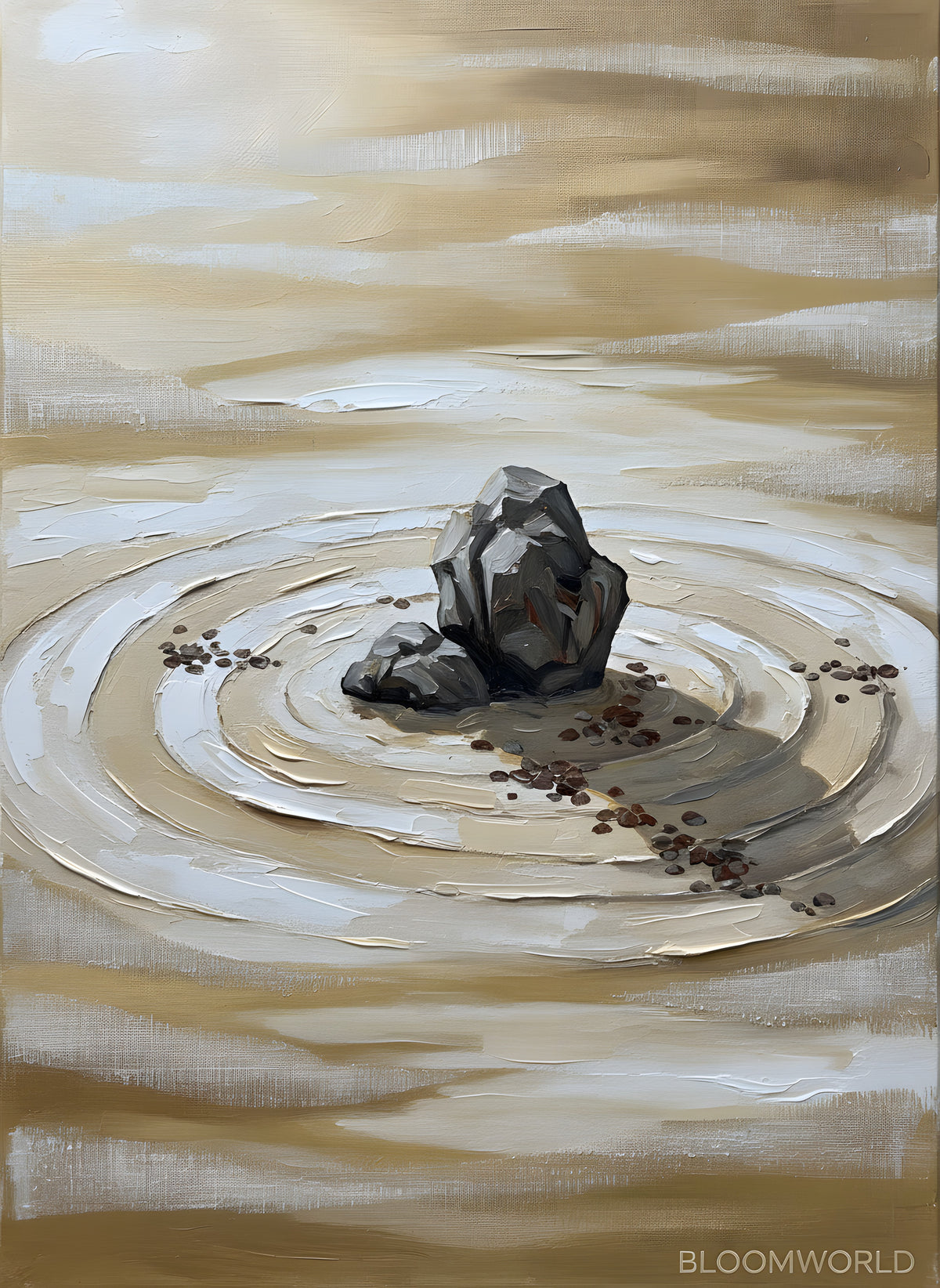 Zen Rock Garden Wall Art — giclee canvas art, japanese wall art, full artwork view, Japandi / Japanese zen canvas wall art print | BloomWorld Art