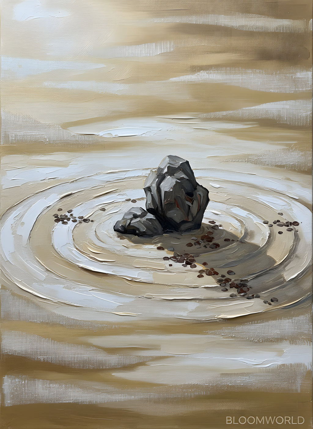 Zen Rock Garden Wall Art, Japanese Minimal Canvas, Office Decor