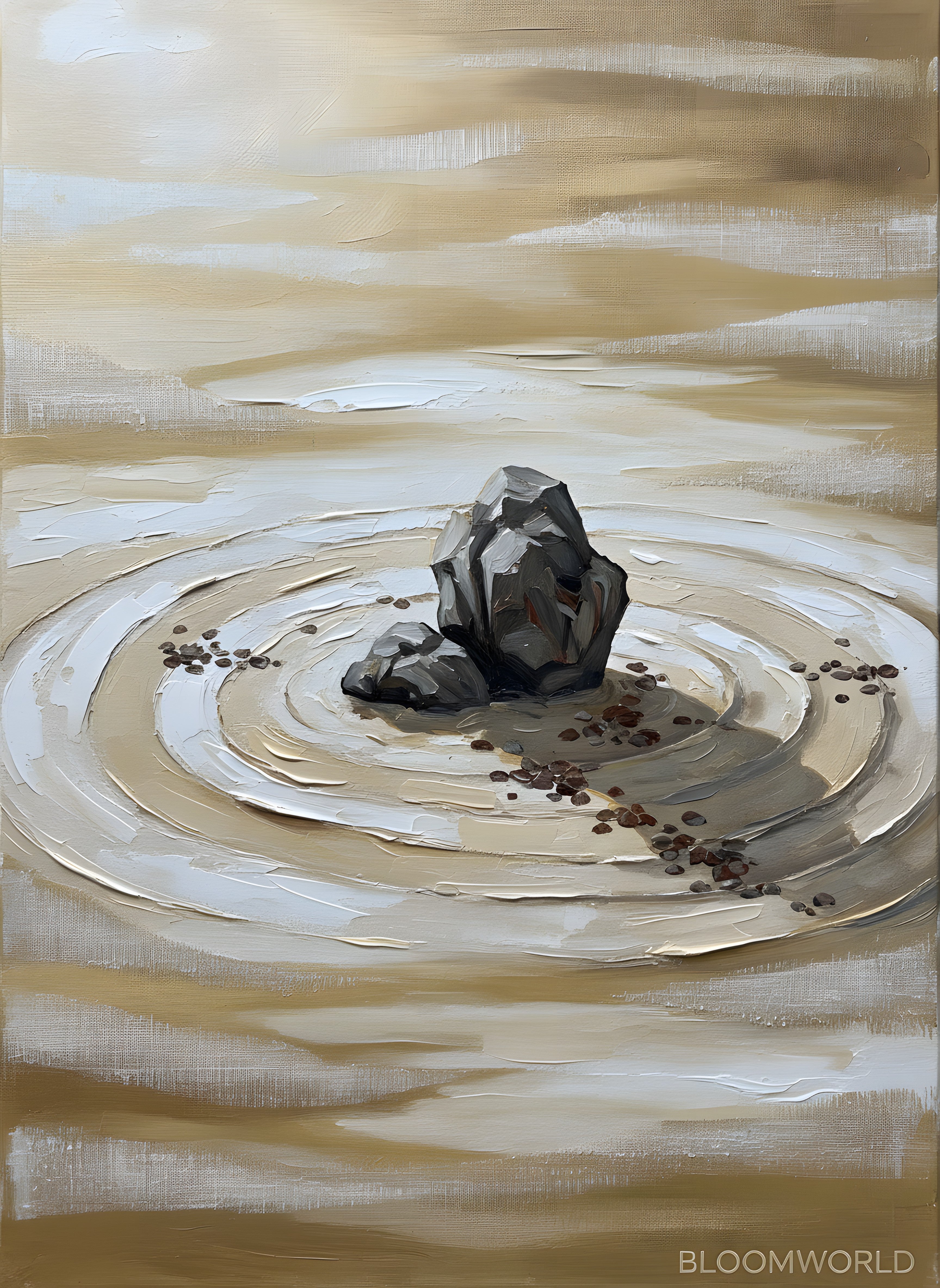 Zen Rock Garden Wall Art, Japanese Minimal Canvas, Office Decor