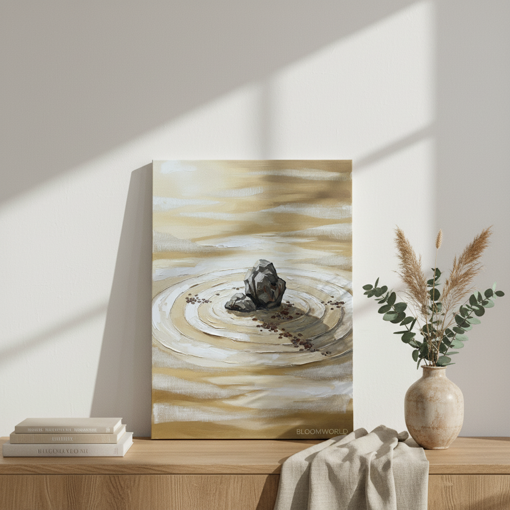 Zen Rock Garden Wall Art, Japanese Minimal Canvas, Office Decor