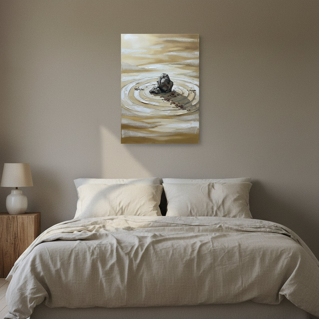 Zen Rock Garden Wall Art — giclee canvas art, japanese wall art, canvas wall art shown on a wall in a styled interior, view C4 (Japandi / Japanese zen) | BloomW