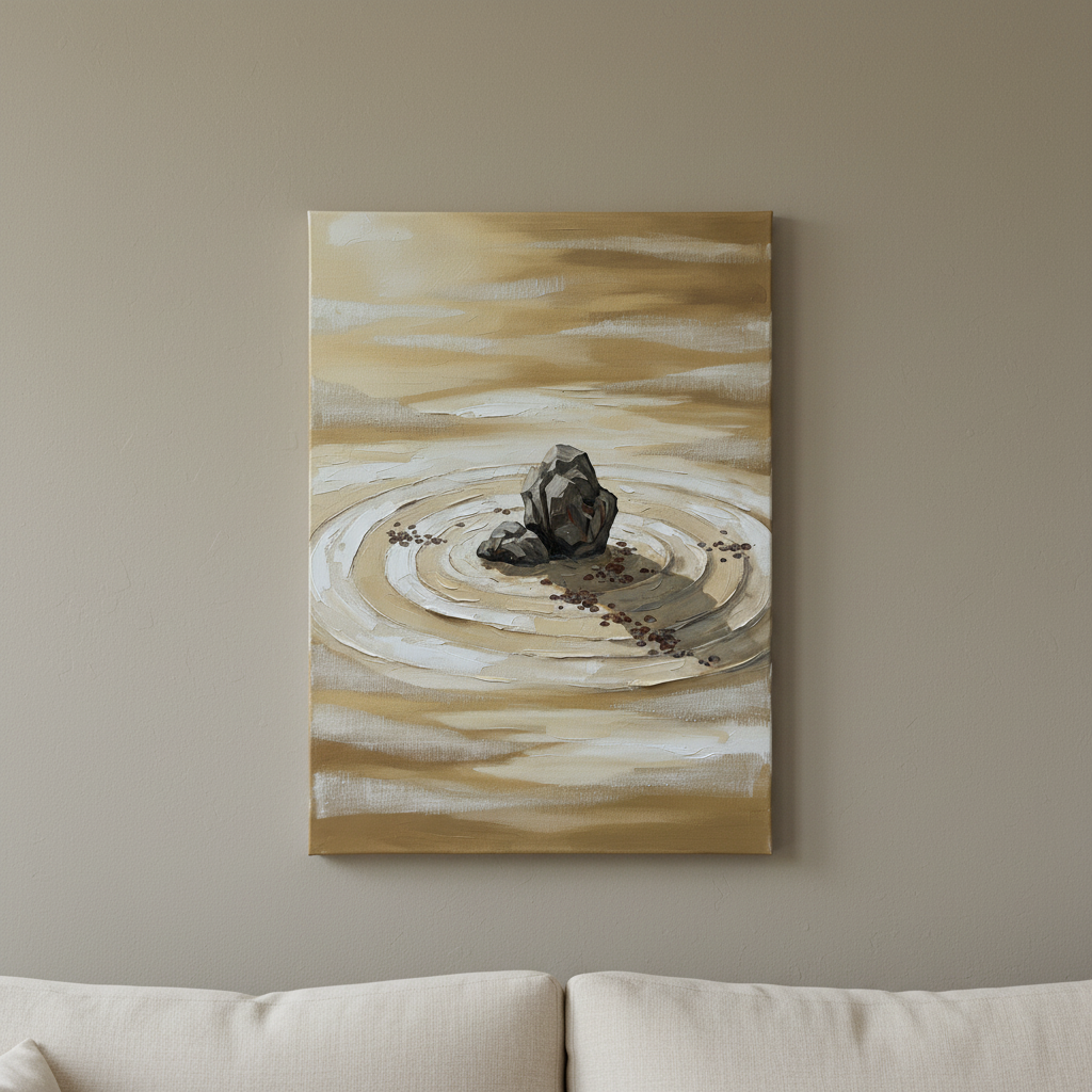 Zen Rock Garden Wall Art, Japanese Minimal Canvas, Office Decor
