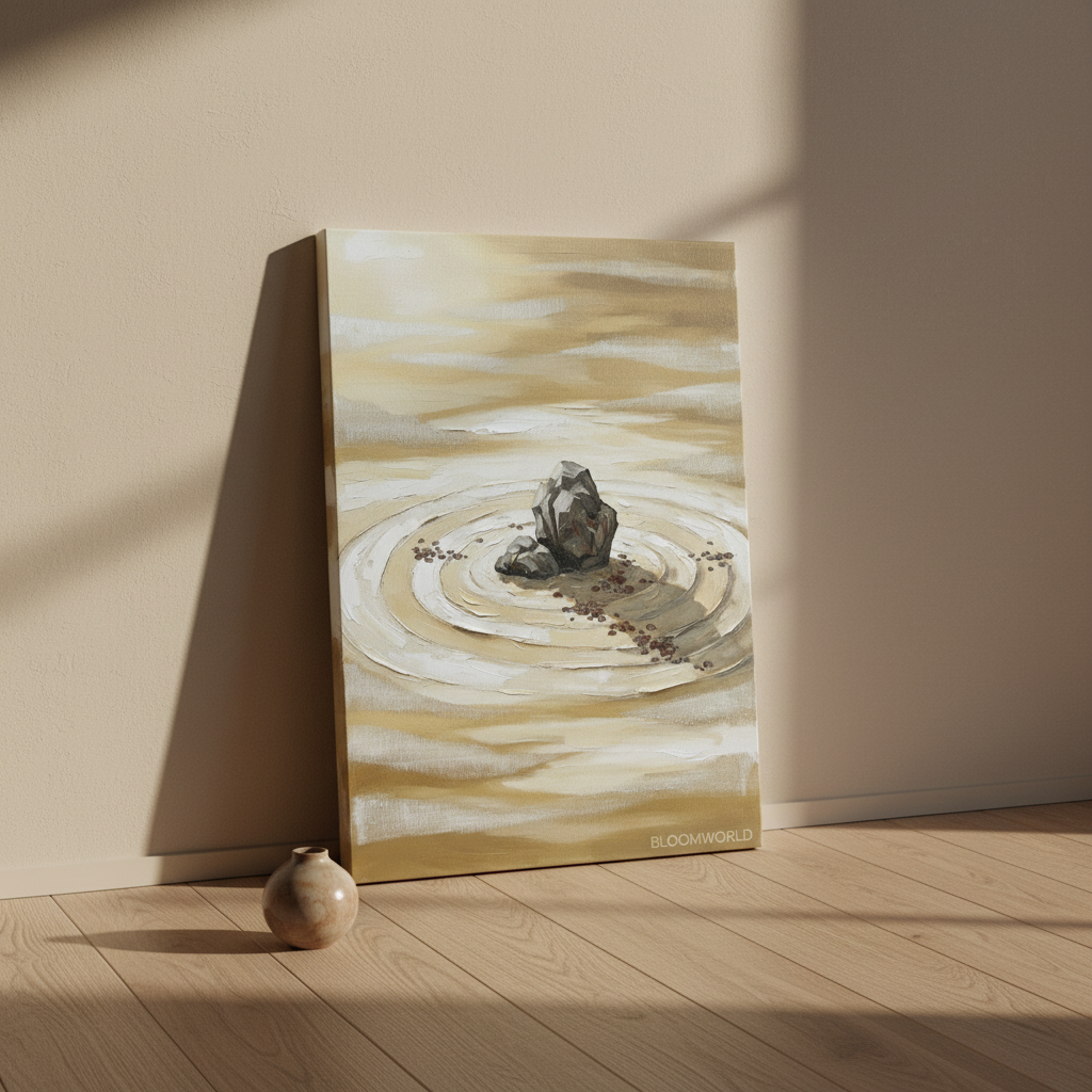 Zen Rock Garden Wall Art, Japanese Minimal Canvas, Office Decor