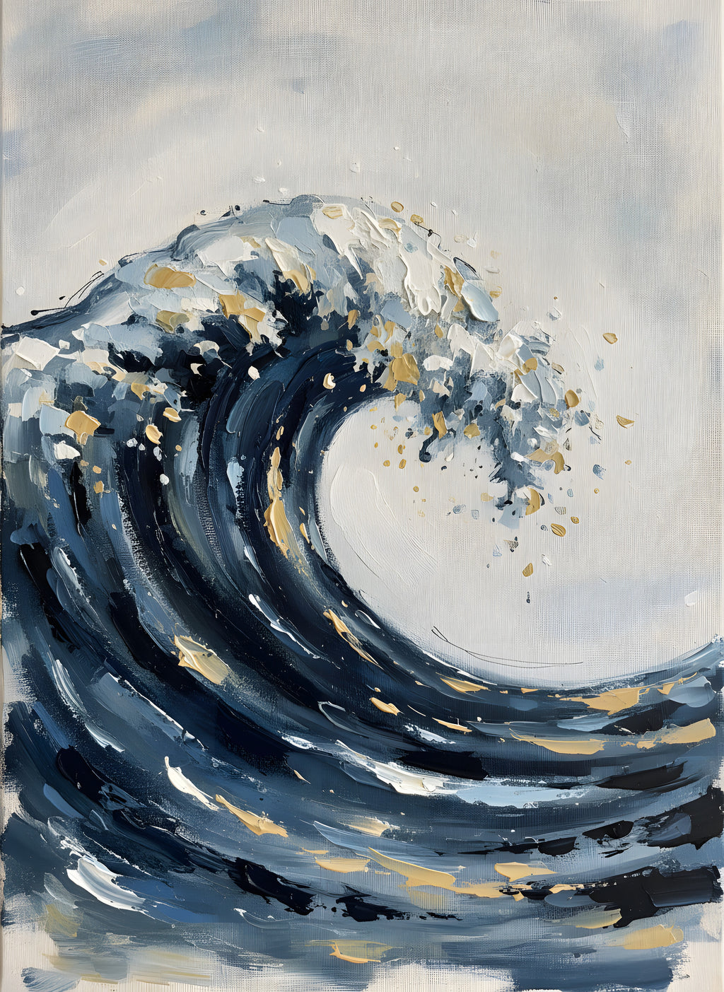 Japanese Wave Wall Art, Ocean Ink Canvas, Living Room Decor
