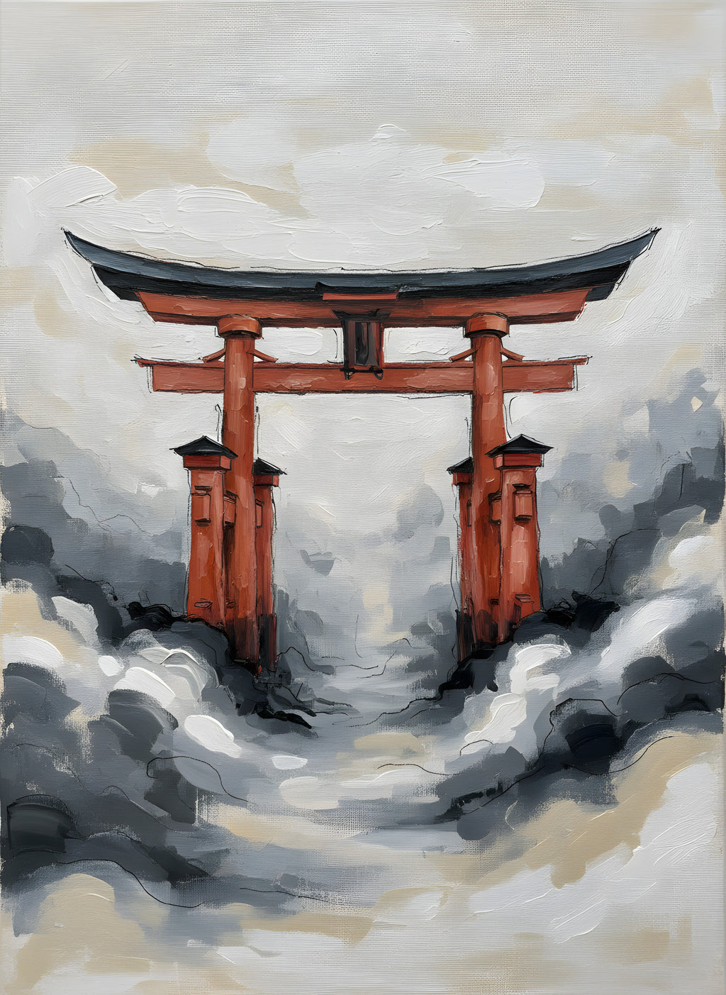 Torii Gate Wall Art, Traditional Japanese Canvas, Bedroom Decor