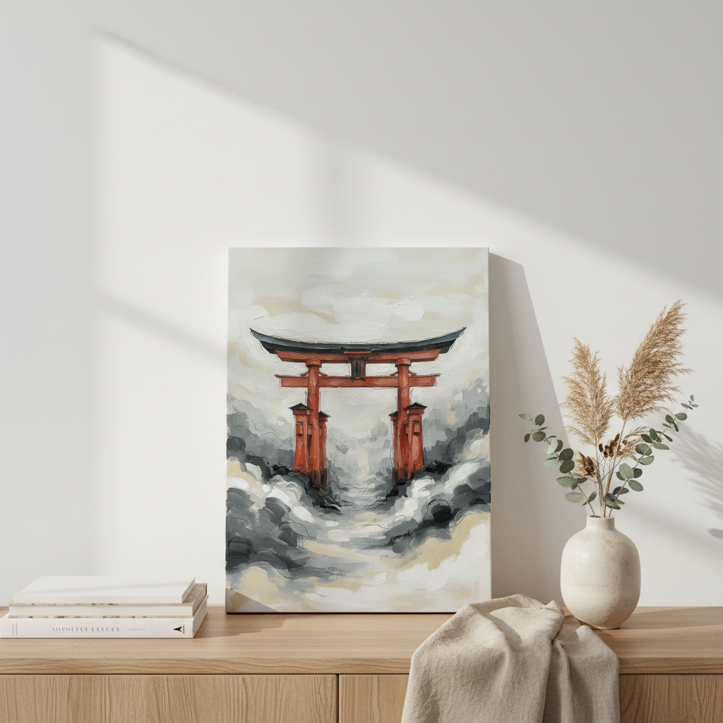 Torii Gate Wall Art, Traditional Japanese Canvas, Bedroom Decor