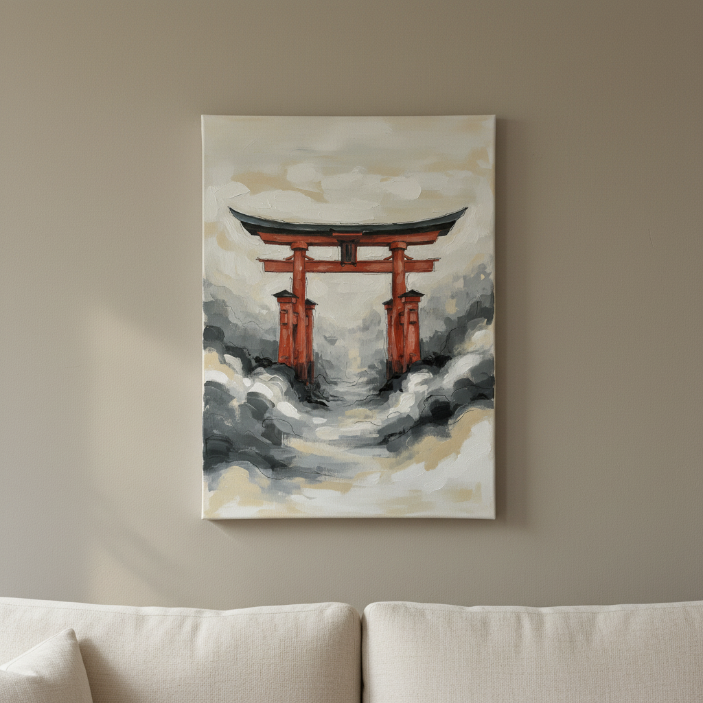 Torii Gate Wall Art, Traditional Japanese Canvas, Bedroom Decor