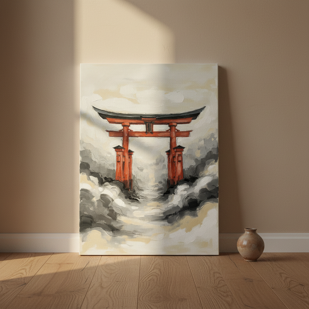 Torii Gate Wall Art, Traditional Japanese Canvas, Bedroom Decor