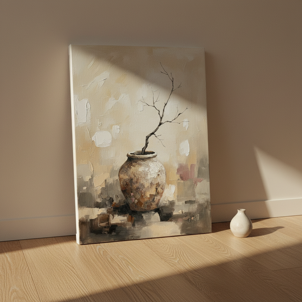 Wabi-Sabi Wall Art, Vintage Japanese Canvas, Living Room Decor