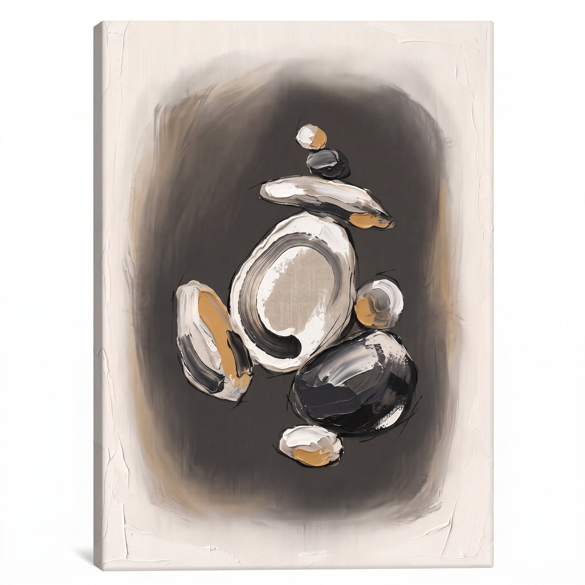 Zen Stone Ink Wash Canvas — canvas wall art, japanese wall art, canvas wall art shown on a wall in a styled interior, view C1 (Japandi / Japanese zen) | BloomWo
