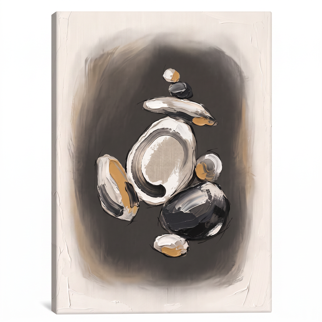 Zen Stone Ink Wash Canvas — canvas wall art, japanese wall art, canvas wall art shown on a wall in a styled interior, view C1 (Japandi / Japanese zen) | BloomWo
