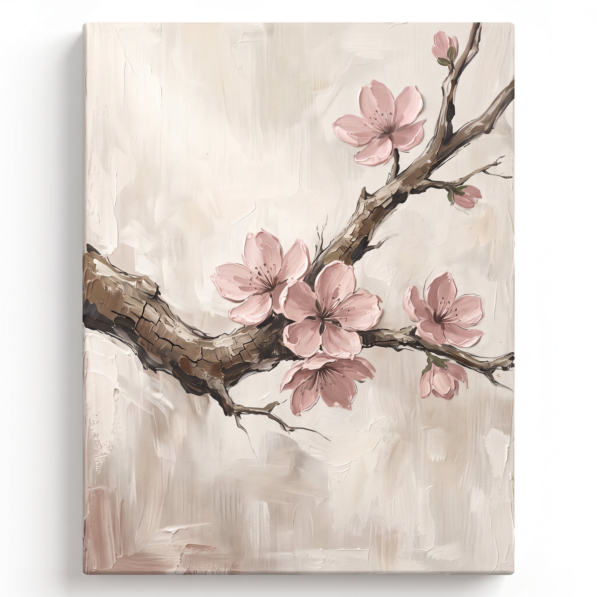 Large Cherry Blossom Wall Art — canvas wall art, japanese wall art, canvas wall art shown on a wall in a styled interior, view C1 (Japandi / Japanese zen) | Blo