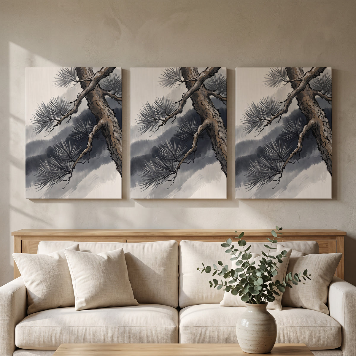 Large Japanese Wall Art — canvas wall art, japanese wall art, canvas wall art shown on a wall in a styled interior, view C3 (Japandi / Japanese zen) | BloomWorl
