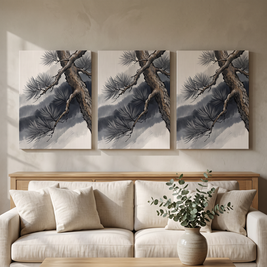 Large Japanese Wall Art — canvas wall art, japanese wall art, canvas wall art shown on a wall in a styled interior, view C3 (Japandi / Japanese zen) | BloomWorl