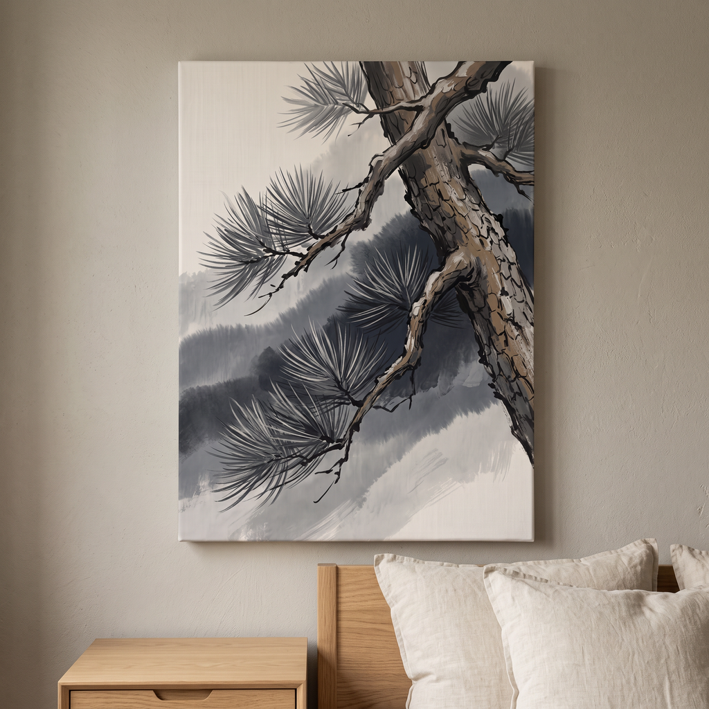 Large Japanese Wall Art — canvas wall art, japanese wall art, canvas wall art shown on a wall in a styled interior, view C8 (Japandi / Japanese zen) | BloomWorl