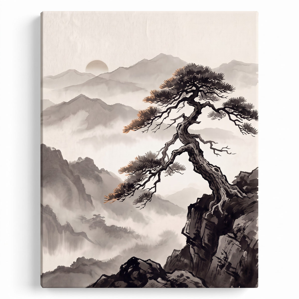 Pine Tree Mist Print, Japanese Zen Ink Painting Print, Wabi Sabi Decor, Gift