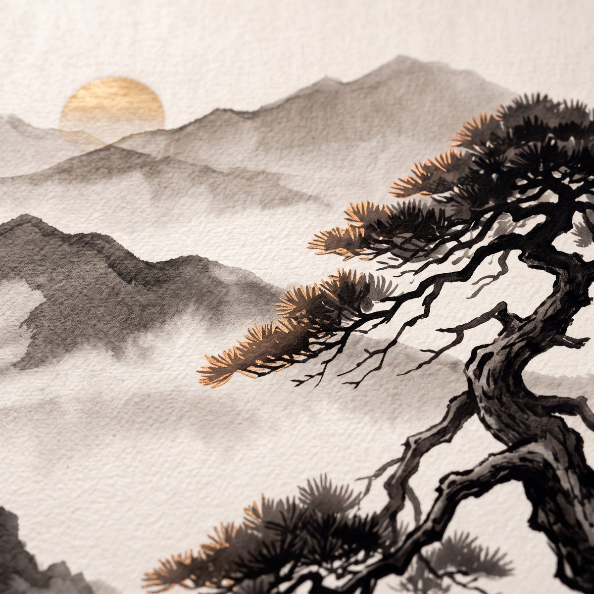 Pine Tree Mist Print, Japanese Zen Ink Painting Print, Wabi Sabi Decor, Gift