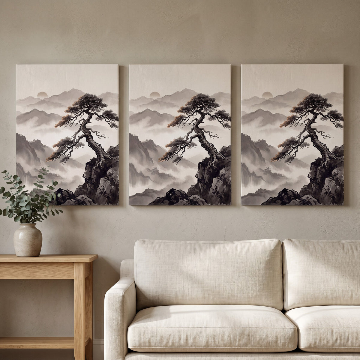 Pine Tree Mist Print, Japanese Zen Ink Painting Print, Wabi Sabi Decor, Gift
